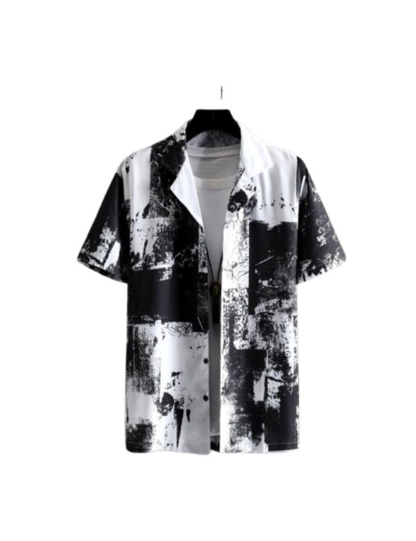 Monochrome Abstract Print Short Sleeve Shirt